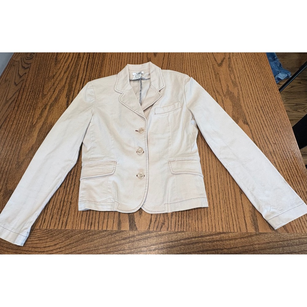 Andrea Viccaro Tan Cotton Blend 3 Button Blazer Jacket Beige Size 8